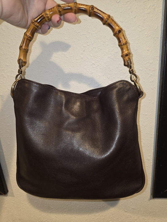 Gucci Handbags - Gucci Dark Brown Leather Shoulder Bag with Bamboo Handle